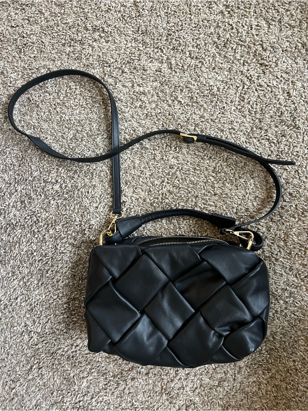 Valentina Fiore Black Woven Leather Crossbody Bag – Made in Italy